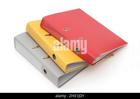 Yellow, gray and red office folder on white background. Stock Photo