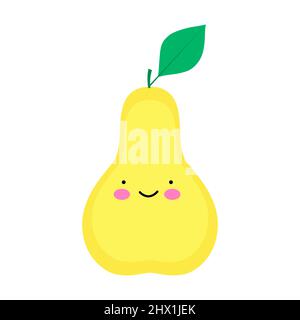 Cute, funny cartoon pear character. Emotions. Food smilie. Vector illustration for children. Stock Vector