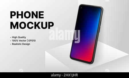 Simple Smartphone Mockup in Rotated Position. Realistic 3D Device Template. Vector illustration Stock Vector