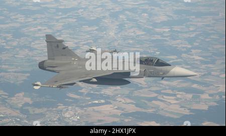 Air defense fighters during an air to air photoshoot (QRA) Stock Photo