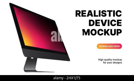 Editable Computer Mockup. Monitor Side View with Gradient Screen on White Background. Vector illustration Stock Vector
