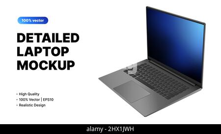 Detailed Laptop Mockup Side View. Editable Banner Template for App, Ui, Design Advertisement. Vector illustration Stock Vector