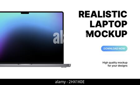 Realistic Laptop with Blue Gradient Screen. Download Notebook Mockup with White Background for Marketing purposes. Vector illustration Stock Vector