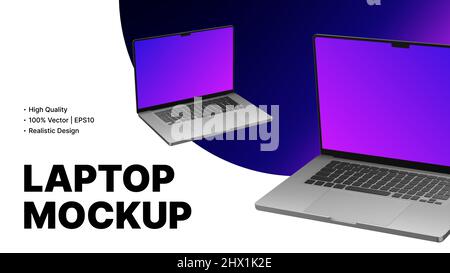 Minimalistic Tech Advertisement Banner. Realistic Laptop Mockup. Vector illustration Stock Vector