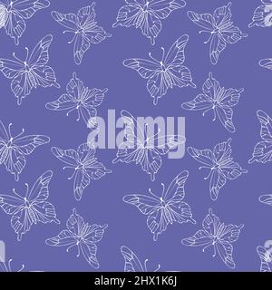 Butterfly pattern trend color 2022 Very Peri. Vector illustration Stock Vector