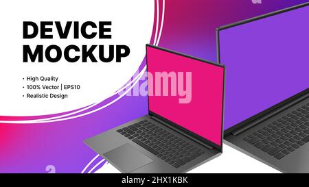 Two Blank Laptop Models. Pink Banner Collection. Vector illustration Stock Vector