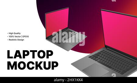 Two Laptops in Rotated Position. Realistic Device Mockups, High Quality Banner Template. Vector illustration Stock Vector