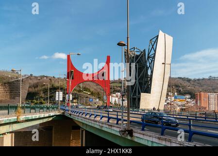 Bilbao, Spain - February 13, 2022: Bridge of La Salve besides Guggenheim Museum Stock Photo