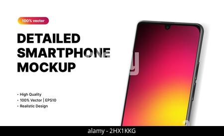 Detailed Smartphone Mockup. Realistic Digital Device Design for Presentation. High Quality Banner Template. Vector illustration Stock Vector