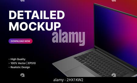 Detailed Laptop Model Side View. Gradient Banner Template. Vector illustration Stock Vector