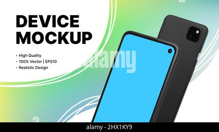 Smartphone Mockup, Front and Back View, Editable Devices on Green Gradient Background. Vector illustration Stock Vector