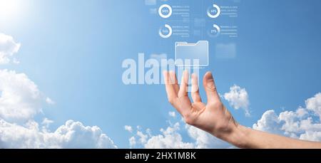 Business developer hand using board framework on virtual modern computer showing innovation Agile software development lean project management tool fa Stock Photo