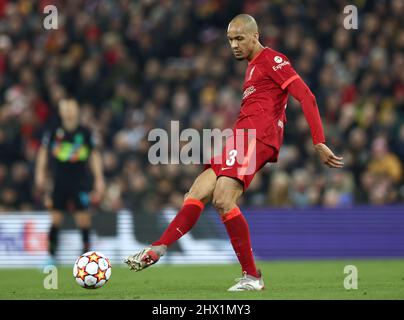 Liverpool, England, 8th March 2022.   Fabinho of Liverpool during the UEFA Champions League match at Anfield, Liverpool. Picture credit should read: Darren Staples / Sportimage Stock Photo