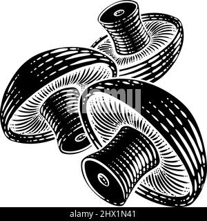 Mushroom Vegetable Vintage Woodcut Illustration Stock Vector