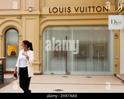 Moscow, Russia. 08th Mar, 2022. Closed Louis Vuitton stores on the