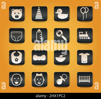 baby symbols on black buttons on yellow background Stock Vector
