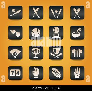 baseball symbols on black buttons on yellow background Stock Vector