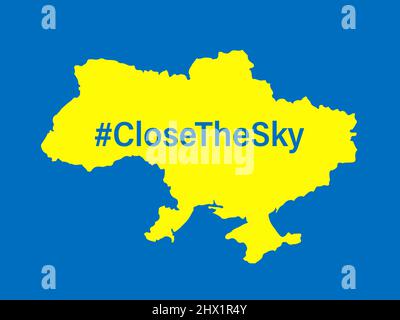 Close the sky over Ukraine graphy map banner. No fly zone over Ukraine. Conceptual vector illustration Stock Vector
