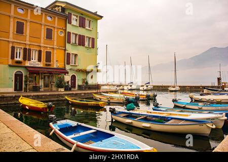 Castelletto di Brenzone, Italy - December 27th 2021. Winter at the Castelletto di Brenzone waterfront on Lake Garda in Verona Province, Veneto, Italy Stock Photo