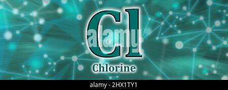 Cl symbol. Chlorine chemical element on green network background Stock Photo