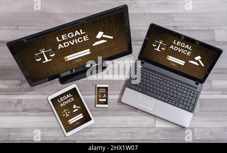 Legal advice concept shown on different information technology devices Stock Photo