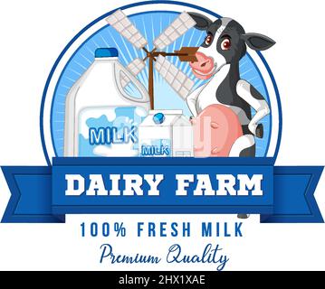 Milk farm field. Dairy farms landscape, cow on ranch fields and country ...