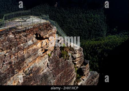 Wild scenery at Pulpit Rock Lookout in Blue Mountains National Park. Stock Photo