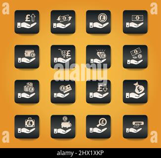 hand and money symbols on black buttons on yellow background Stock Vector