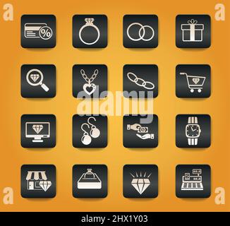 jewerly store symbols on black buttons on yellow background Stock Vector