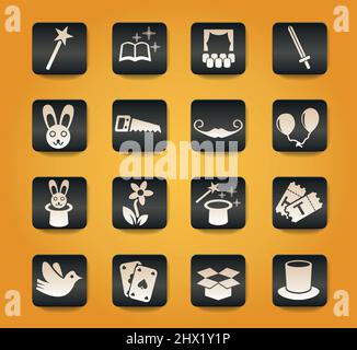 magic symbols on black buttons on yellow background Stock Vector