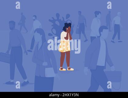 Panic attack in overcrowded place flat color vector illustration Stock Vector