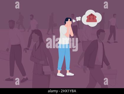 Man has panic attack in crowd flat color vector illustration Stock Vector