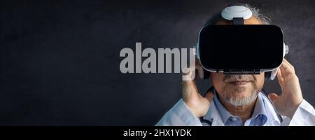Doctor wearing vr look and listening real motion screen Stock Photo