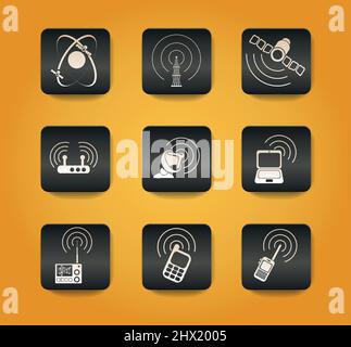 Radio signal symbols on black buttons on yellow background Stock Vector