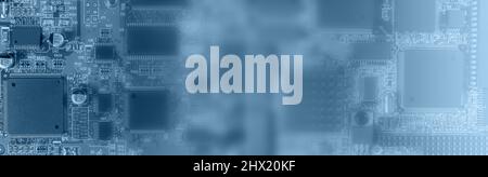 Blue abstract texture background of electronic circuit board. Computer technology background or wallpaper. Stock Photo