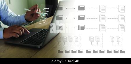 Document Management System (DMS) Businessman working manage files documentation Stock Photo