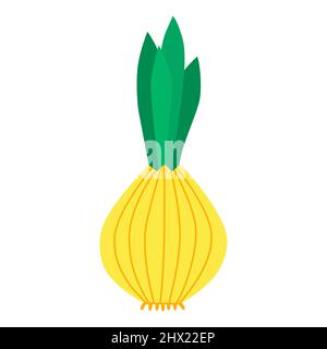 Onion. Organic fruit, vegetable and berries isolated on white background. Healthy lifestyle. Vector illustration in flat style. Stock Vector