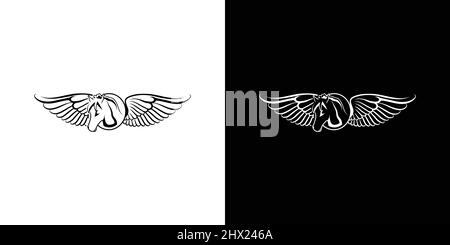 Horse logo design combined with cool and attractive wing symbol Stock Vector