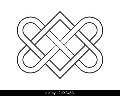 Celtic love knot line icon. Old ornament symbolizing love. Two interlocking hearts. Eternal unity sign. Infinity idea. Intertwined ropes. Vector Stock Vector