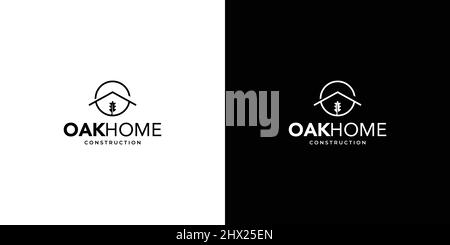 Modern and professional oak house construction logo Stock Vector