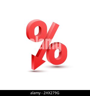 Price low down icon concept. Interest low price 3d percent discount vector icon reduction arrow decrease Stock Vector