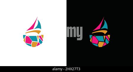 IR home design logoUnique and attractive stone boat logo design Stock Vector
