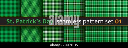 St. Patrick's Day seamless patterns set. Tileable vector backgrounds in Irish classic style. Stock Vector