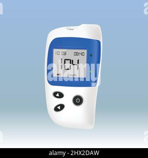 Realistic blood glucose testing device that shows sugar level in blood, diabetes tester device icon. Glucometer vector illustration Stock Vector