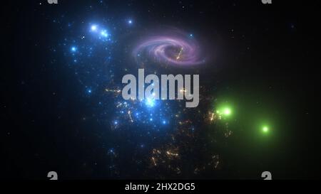 Panorama Space scene with planets, stars and galaxies. Banner template. Many Nebulae and galaxies in space, many light years away. Deep Universe. Larg Stock Photo