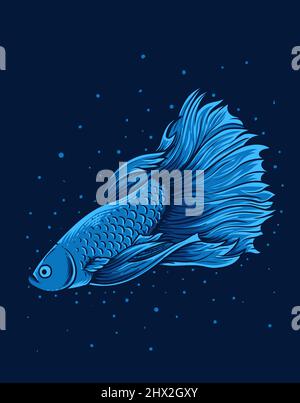 illustration vintage beautiful betta fish Stock Vector