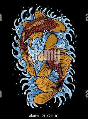 illustration two koi fish japanese style Stock Vector