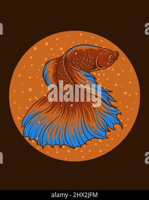 illustration vintage beautiful betta fish Stock Vector