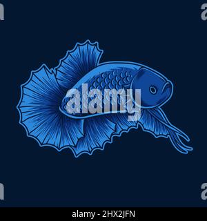 illustration beautiful betta fish blue color Stock Vector