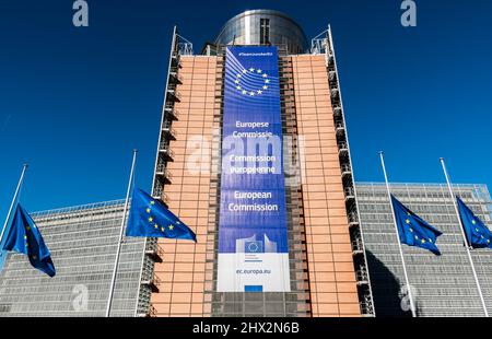 City of Brussels - Belgium9: Wide angle view of the facade of the Berlaymont building, headquarters of the European commission.